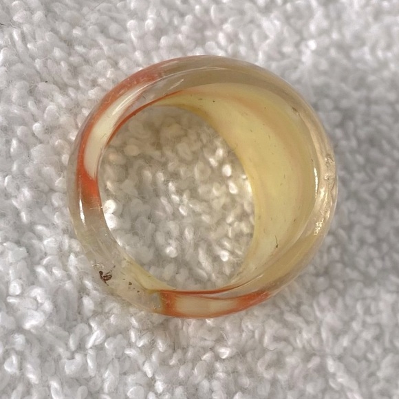 Vintage Art Glass Handmade Cream Orange Band Ring - Picture 11 of 11
